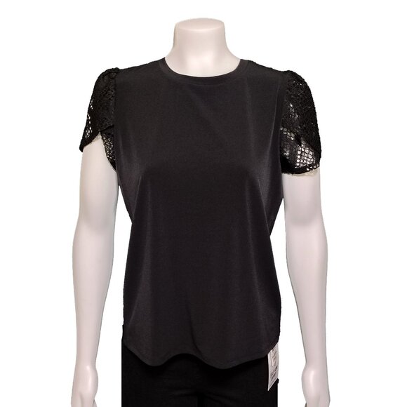 Michael Kors Women's Lace Flutter-Sleeve Top - Black - Picture 1 of 4